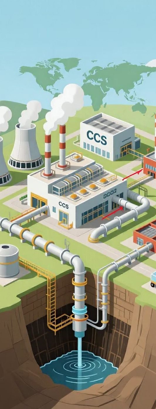 Carbon capture and storage facility illustration