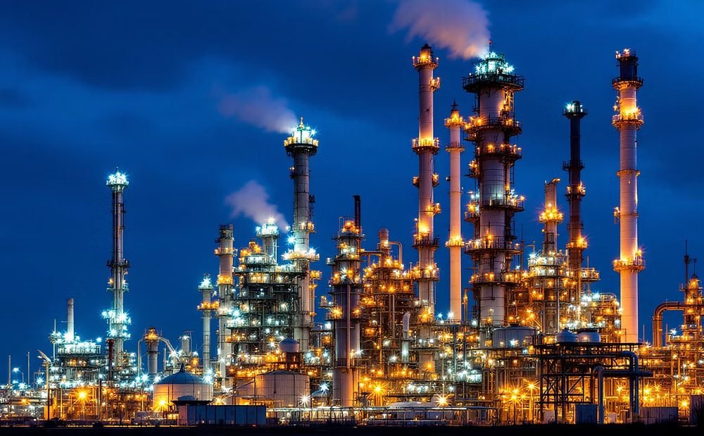 Industrial processing facility at night